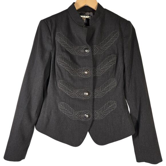 CAbi Corps Jacket Long Sleeve Military Embroidered Gray Blazer Size 6 Jacket 221 - Picture 1 of 9